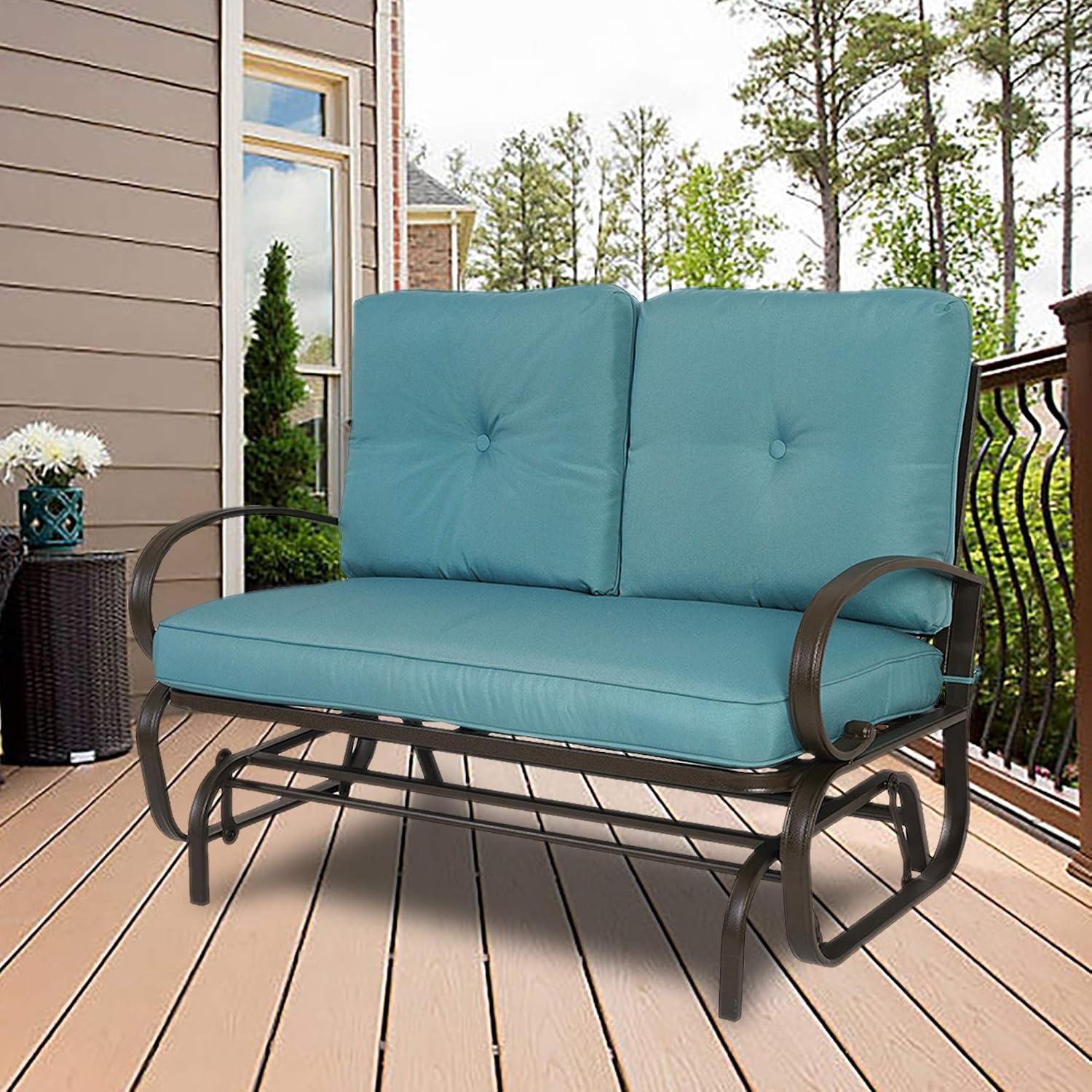 Kozyard Cozy Patio Glider Bench - Outdoor Rocking Loveseat with Sturdy Frame and Cushioned Seats for Patio, Yard - Rocker Swing with Outdoor Seating, Perfect for Porch Outdoo (Blue)