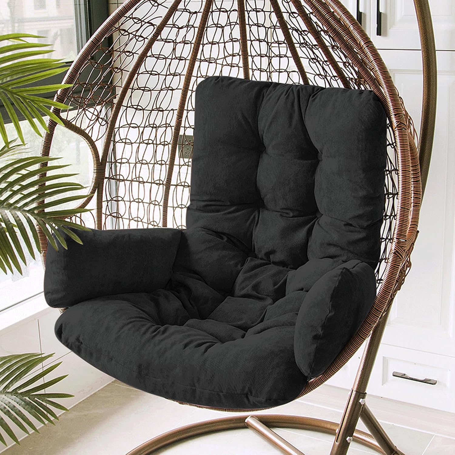 Comfortable Replacement Cushion for Egg Chairs Washable & Removable Rocking Chair Cushion Thick Hanging Basket Seat Pad Foldable Egg Swing Chair Cushion,Kaffee-Non Detachable
