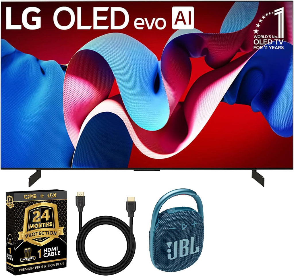 LG OLED65C4PUA OLED evo C4 65 Inch HDR 4K Smart OLED TV with JBL CLIP4 + UAX 4K HDMI 2.0 Cable + CPS 24 Months Protection Bundle