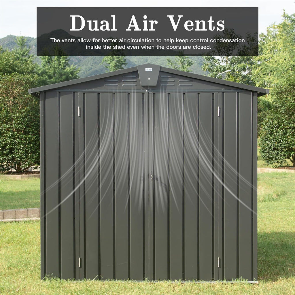 Ritsu Outdoor Storage Shed, Outdoor Garden Shed for Bike, Trash Can, Machine, Galvanized Steel, Outdoor Shed with Lockable Door for Backyard, Patio, Lawn (6.5x4.2ft, Black)