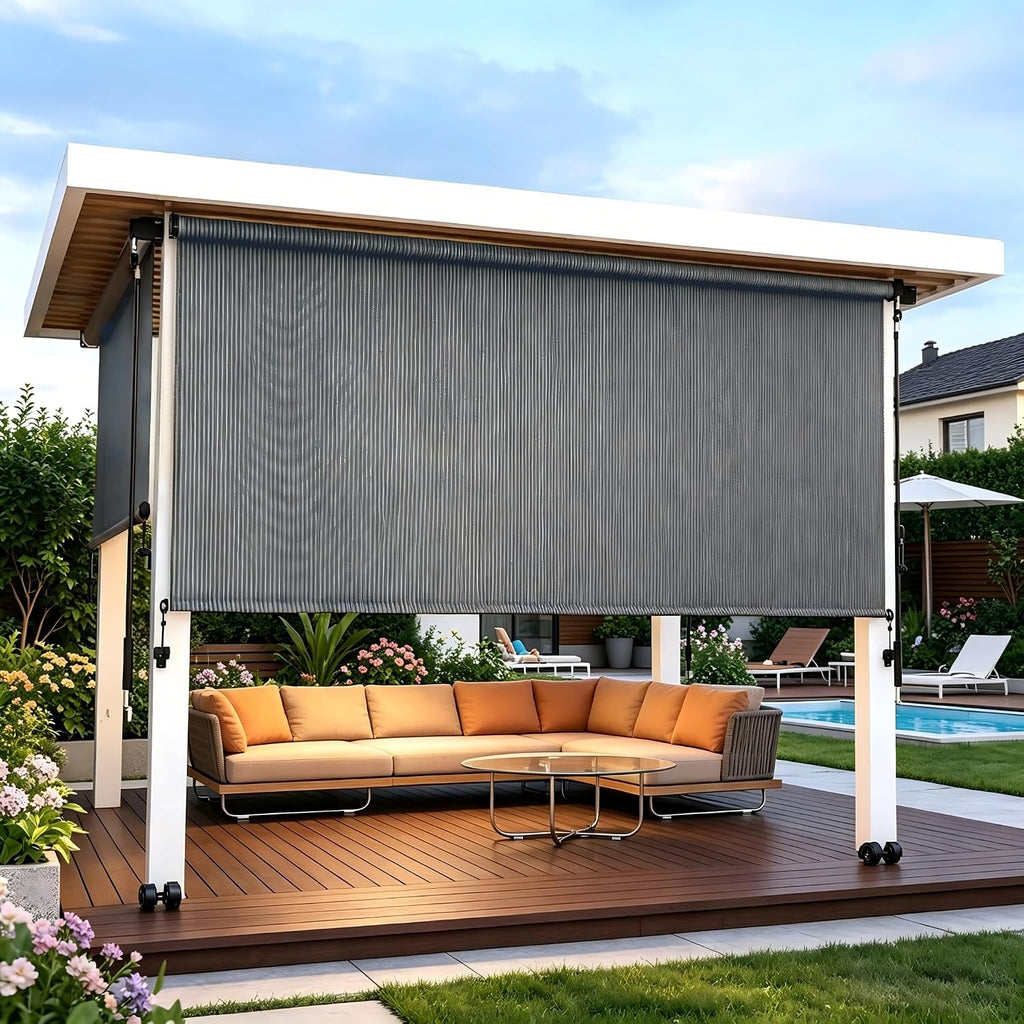Shade&Beyond Patio Shades Roll Up Outdoor, 30' W x 72' H Grey 220 GSM Shade Cloth Outside Blinds Cloth for Porch Pergola Gazebo