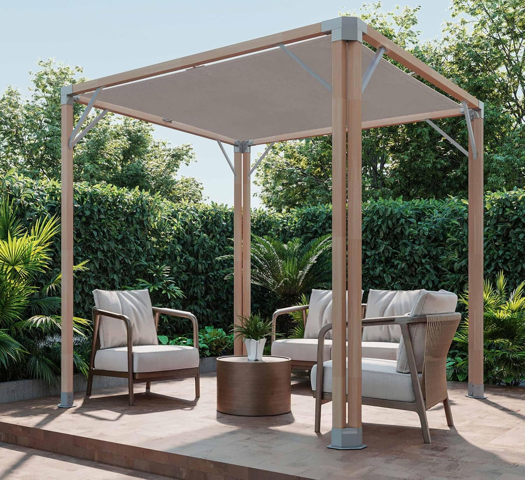 Bali 8 x 8' Cedar Pergola - Easy to Assemble. Western Red Cedar, Sunshade Canopy, Sustainably Sourced, Made in Canada. Perfect for Patio, Deck or Backyard.