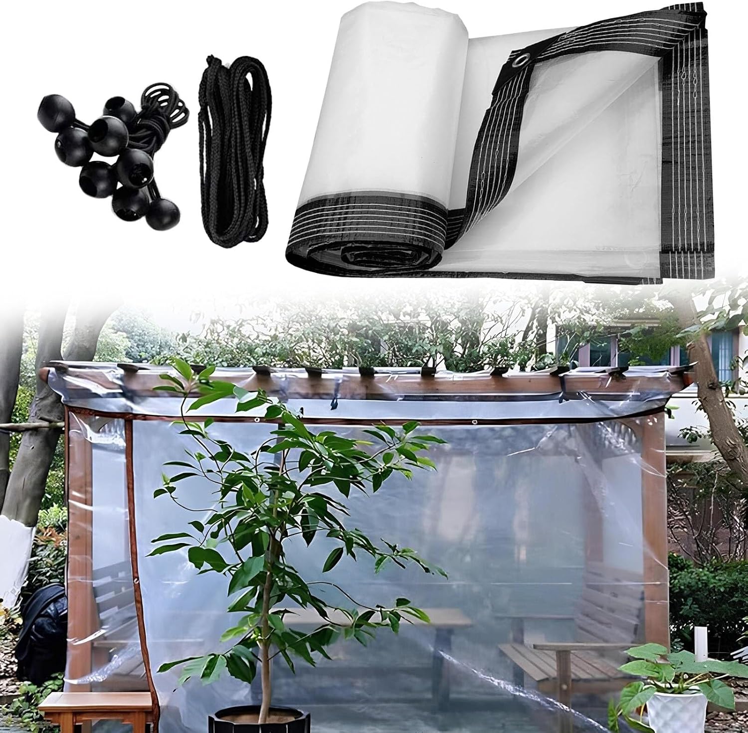 Clear Waterproof Tarps Heavy Duty Transparent Poly Tarpaulin Clear, 14x16 FT PVC Vinyl Tarp Covering Garden Plant Camping Supplies, Great for Canopy Tent Boat Pool Cover