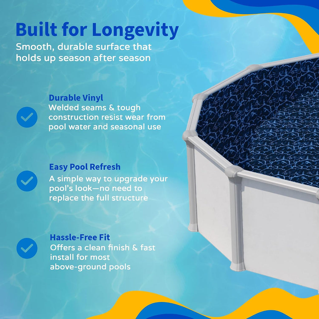 Blue Wave Evening Bay 12-ft x 24-ft Overlap Oval Pool Liner for Above-Ground Steel Wall Pools – Weather Resistant Standard Gauge Vinyl w/Welded Seams – Dark Blue, 48/54-In Depth Walls