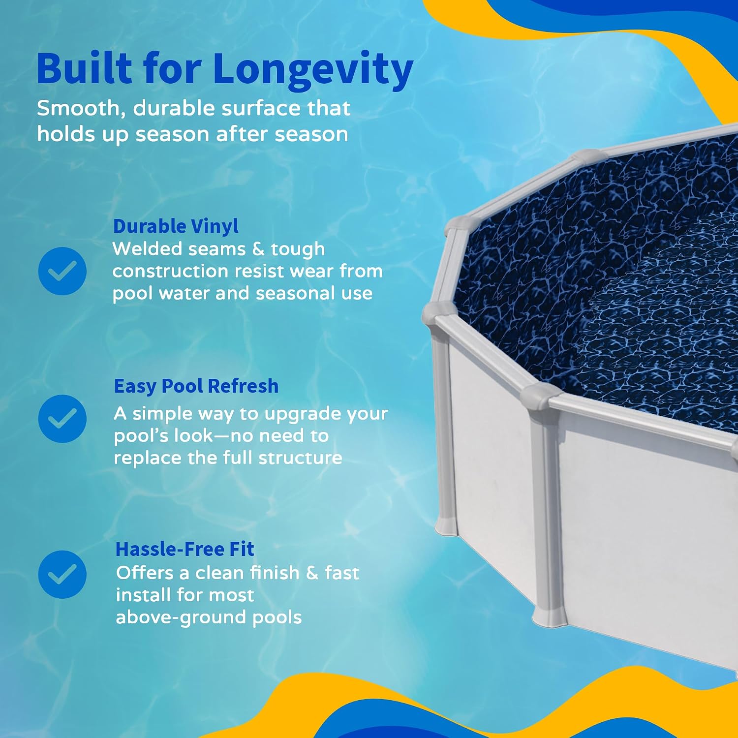 Blue Wave Evening Bay 12-ft x 24-ft Overlap Oval Pool Liner for Above-Ground Steel Wall Pools – Weather Resistant Standard Gauge Vinyl w/Welded Seams – Dark Blue, 48/54-In Depth Walls