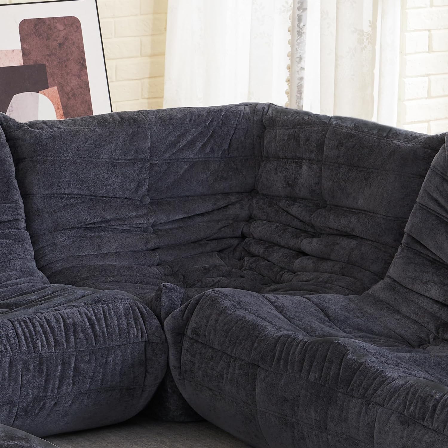 HABUTWAY Bean Bag Chair, Memory Foam Bean Bag Chairs for Adults, Fireside Corner Chair Lazy Floor Corner Sofa for Living Room, Bedroom, Dorm, Office (Grey)