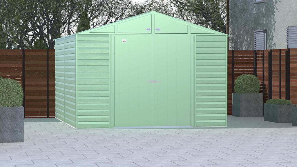 Arrow Select 10' x 12' Outdoor Lockable Steel Storage Shed Building, Sage Green