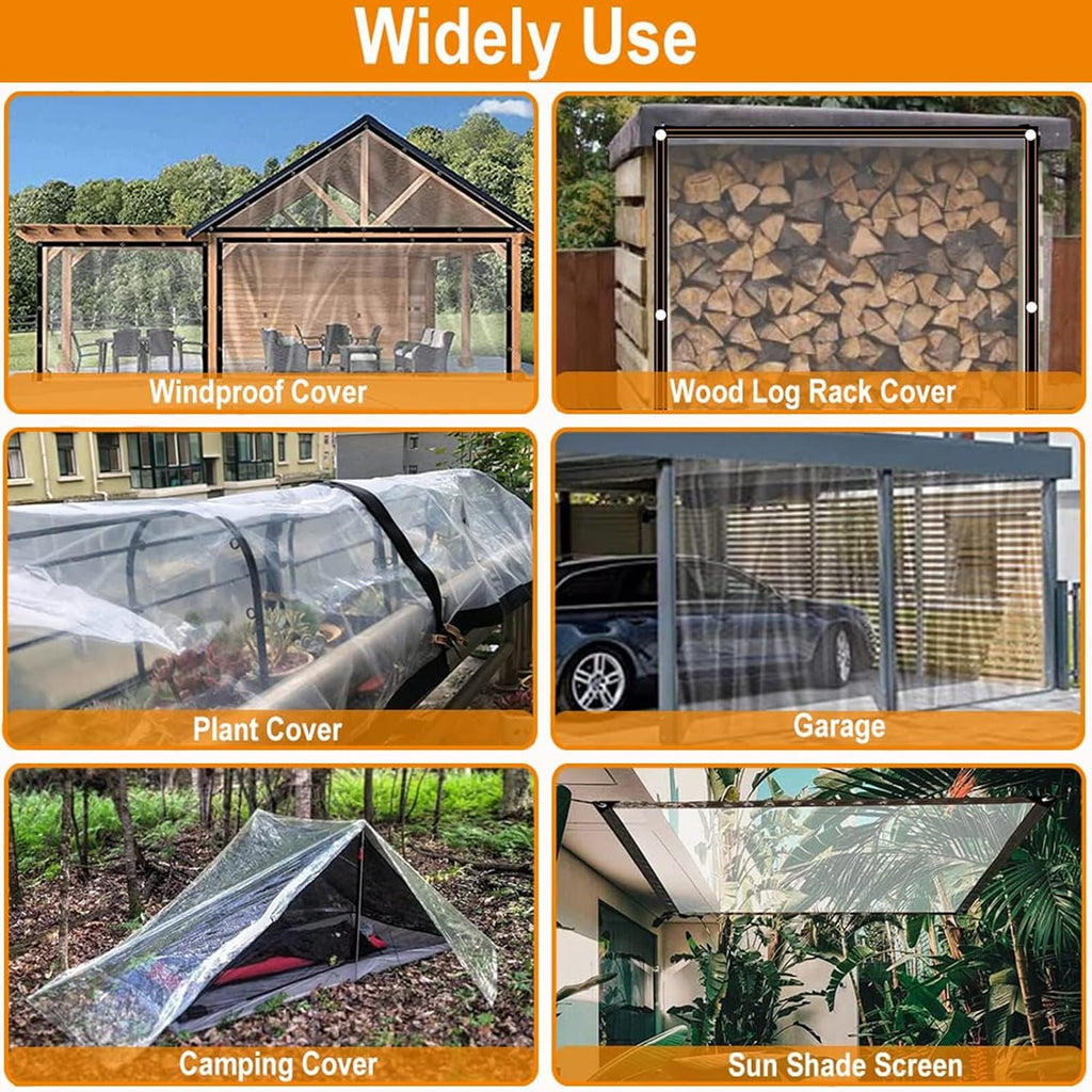 bujnie Transparent Tarpaulin Clear Vinyl Porch Enclosure Panels Resist to Sun, Rain, Wind for Gardens, Terraces, Gazebos, Greenhouses, Chicken Coops (16x20'/5x6m)