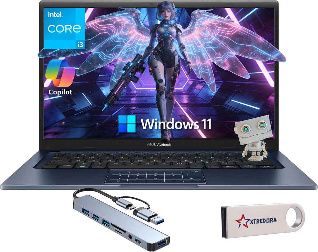 ASUS Vivobook 14' FHD Laptop, Intel Core i3-1315U, 16GB RAM, 1TB PCIe SSD, 8-in-1 HUB & USB Flash Drive, Wi-Fi, HDMI, Webcam, Long Battery Life, Touchpad, Quiet Blue • Windows 11