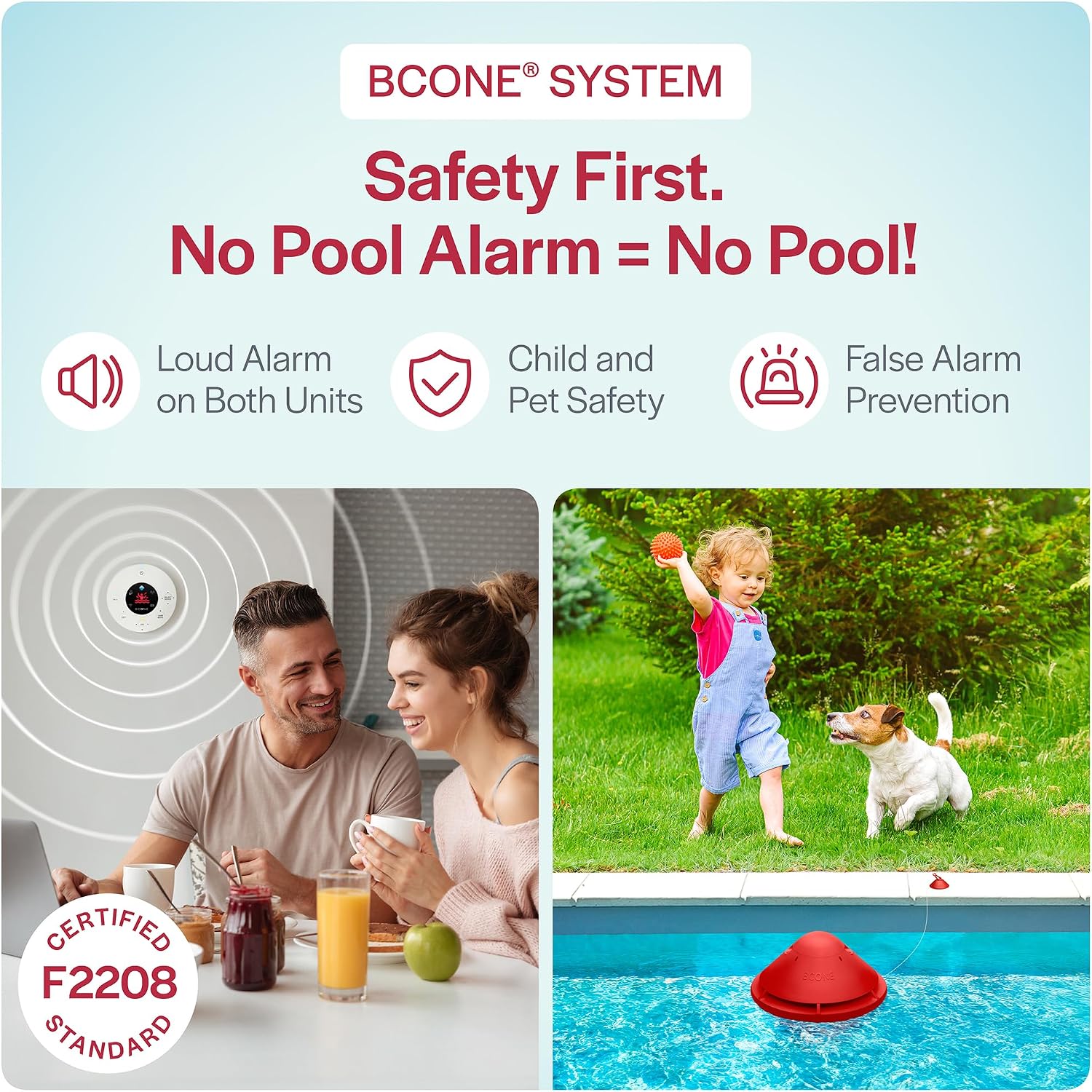 BCONE® Pool Alarm by Lifebuoy® | ASTM F2208 Certified | Floating Safety Device with App Alerts + Alexa Voice Control | 2.4GHz Wi-Fi | for Inground & Above-Ground Pools