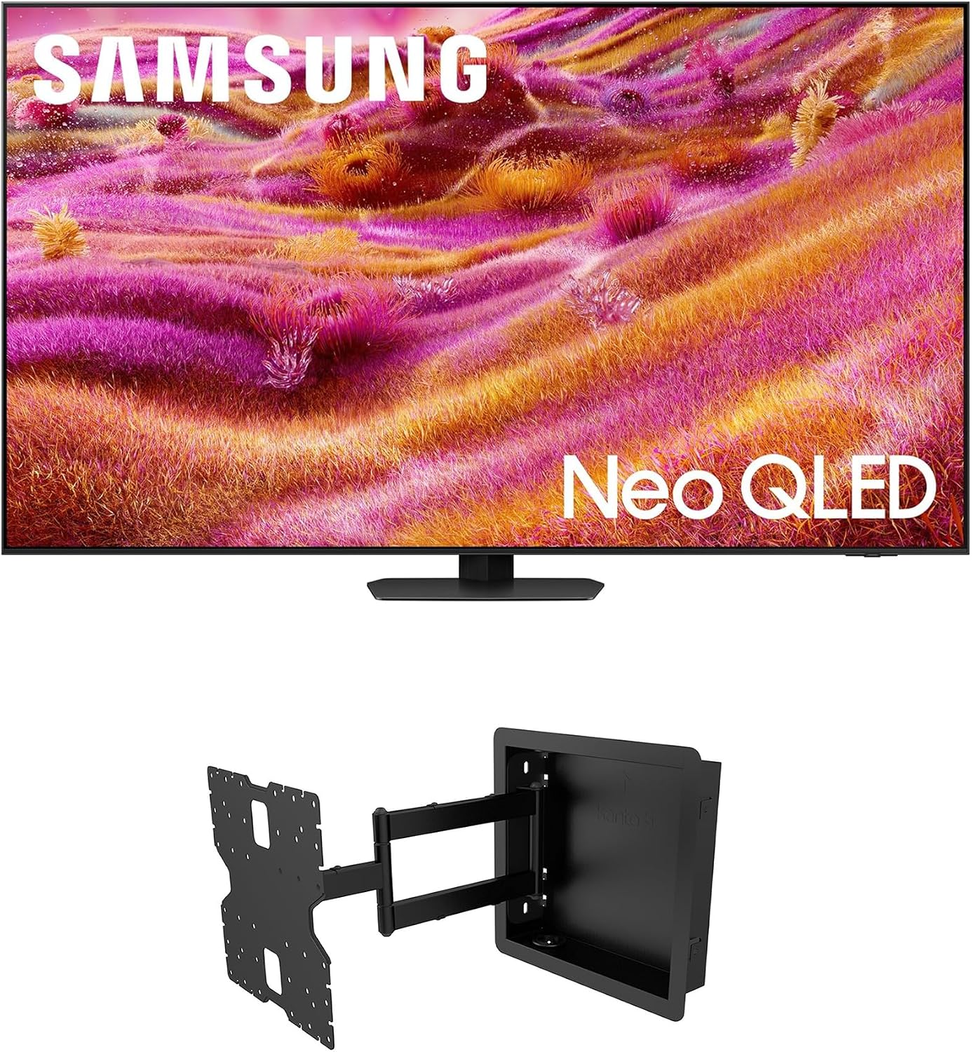 Samsung QN65QN90FAFXZA 65 Inch Neo QLED 4K QN90F Vision AI Smart TV with a Kanto R400 Recessed in-Wall Full Motion Articulating Mount (2025)