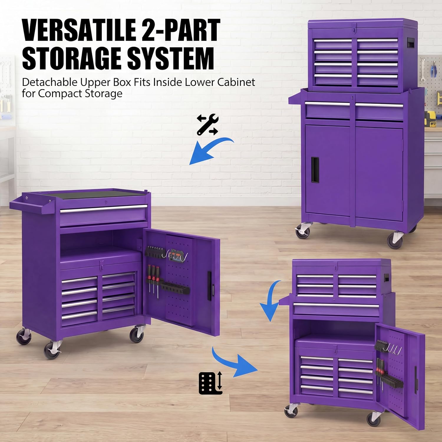 Goplus Rolling Tool Chest, 5-Drawer Tool Box Organizer w/Lockable Wheels & Sliding Drawers & Detachable Top & Adjustable Shelf, Tool Storage Cabinet for Garage Workshop