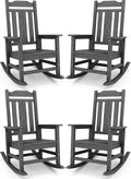 SERWALL Gray Outdoor Rocking Chair Set of 4, All Weather Patio Rocking Chair, HDPE Poly Rocking Chair for Adults, Heavy Duty Front Porch Rocker