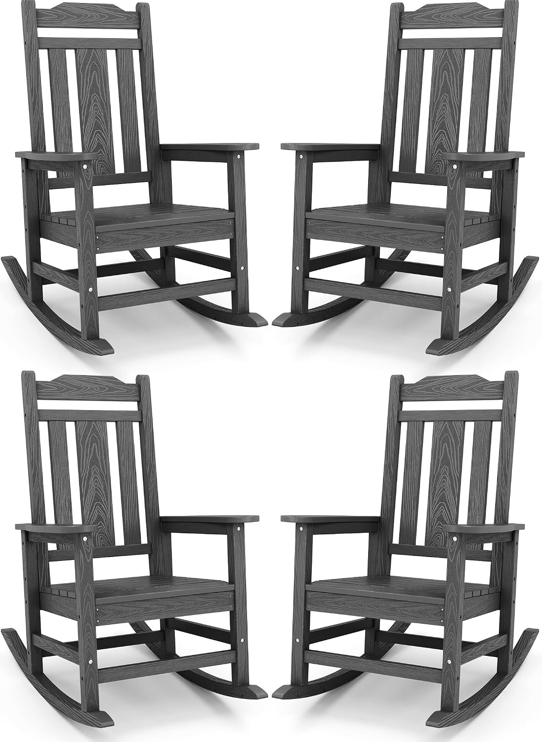 SERWALL Gray Outdoor Rocking Chair Set of 4, All Weather Patio Rocking Chair, HDPE Poly Rocking Chair for Adults, Heavy Duty Front Porch Rocker