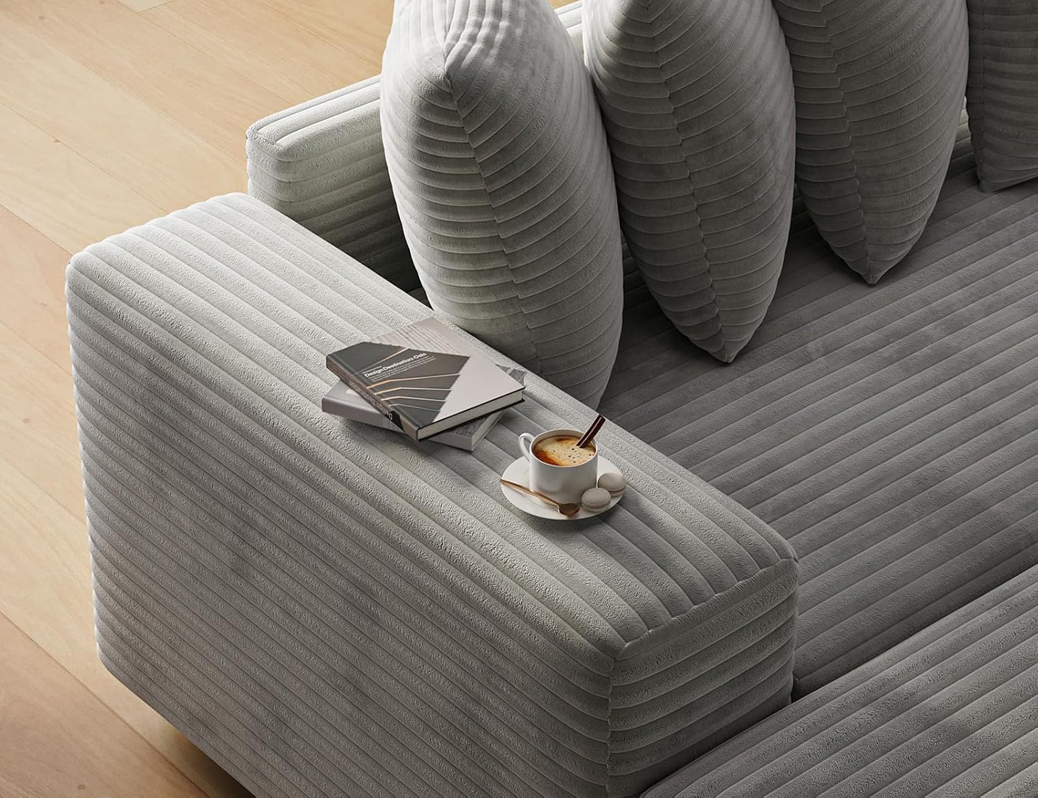 ohllob 110' Modular Sectional Sofa, L Shaped Couch with Chaise Lounge, Fluffy Corduroy Cloud Couch with Deep Seat for Living Room (Light Grey)