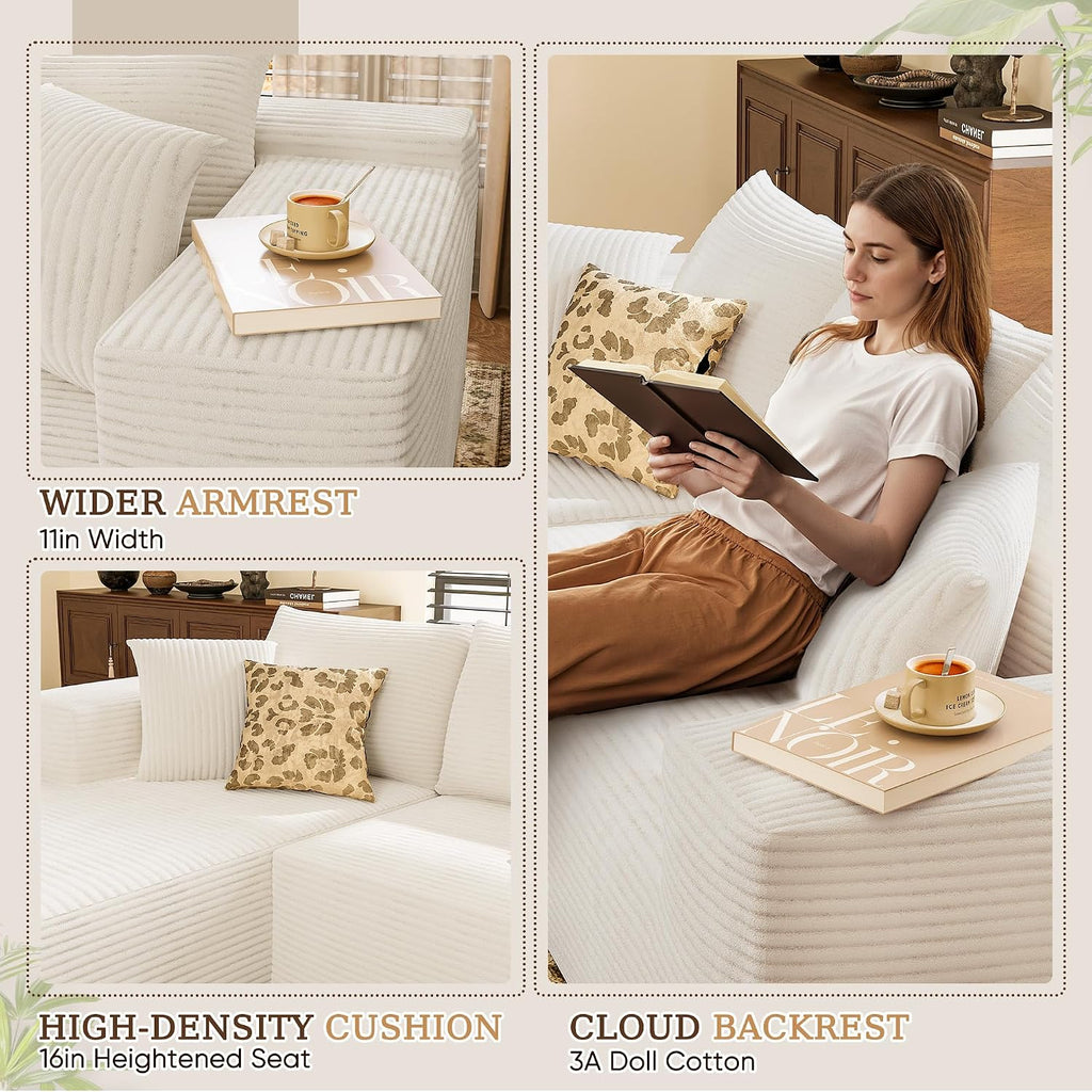 YESHOMY Boneless Couches for Living Room, 108' Sectional Modular Sectional Sofa with Deep Seat, Cloud Comfy Couch with L-Shape Chaise, Easy Assembly (Corduroy, Cream)