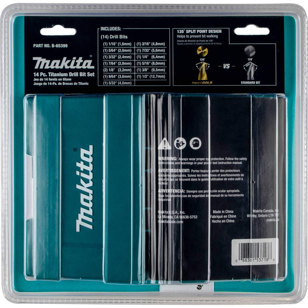 Makita B-65399 Impact Gold 14 Pc. Titanium Drill Bit Set,1/4 In. Hex Shank,(Pack of 10)