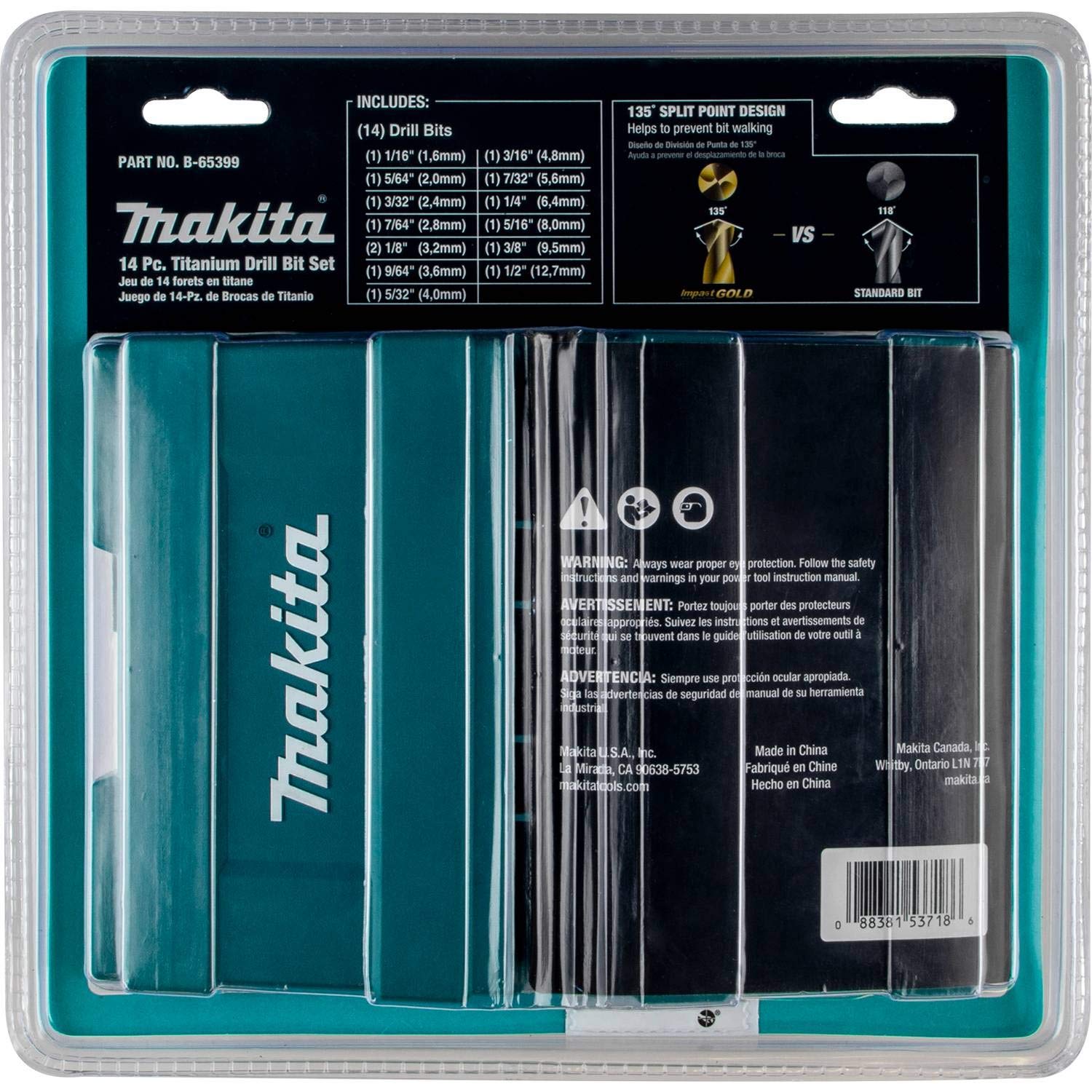 Makita B-65399 Impact Gold 14 Pc. Titanium Drill Bit Set,1/4 In. Hex Shank,(Pack of 10)