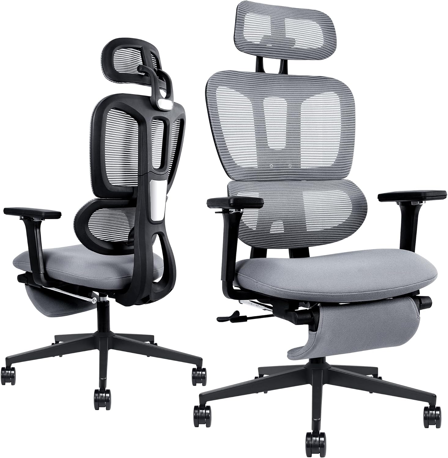 Ergonomic Mesh Office Chair with Retractable Footrest - High Back Computer Chair, Lumbar Support, Adjustable Armrest and Headrest, Durable Base - Multifunctional Home Office Desk Chair for Adults