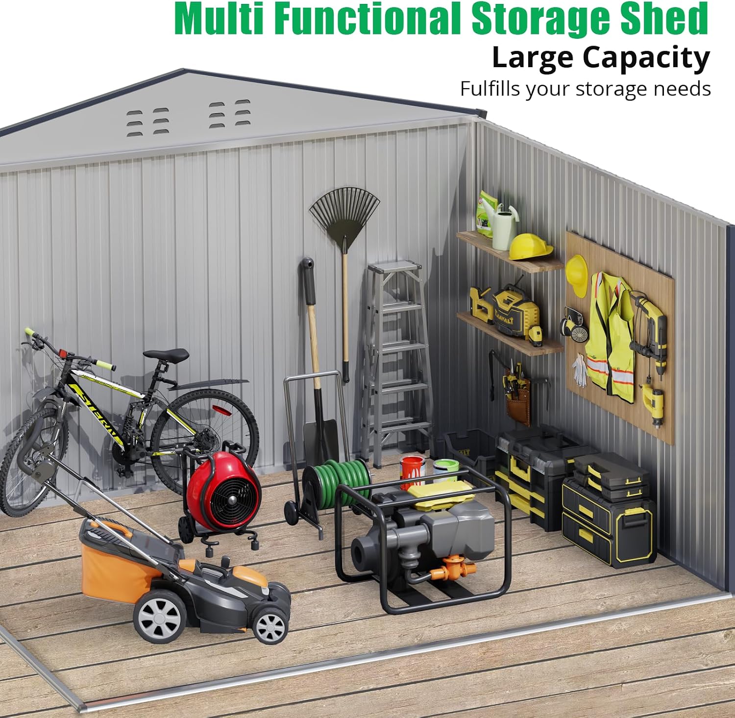 GarveeLife Outdoor Storage Shed 12 x 10 ft, Outdoor Tool Metal Shed with Lockable Door, Air Vents and Sloping Roof, Metal Aluminum Waterproof Tool Sheds for Yard, Garden, Patio, Garage, Lawn, Gray