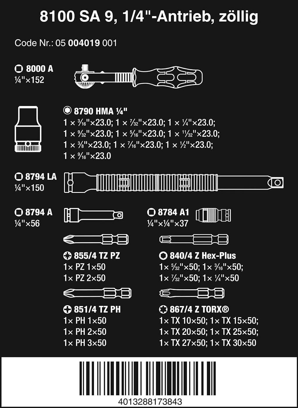 Ratchet Set, 28, 1/4 in, SAE
