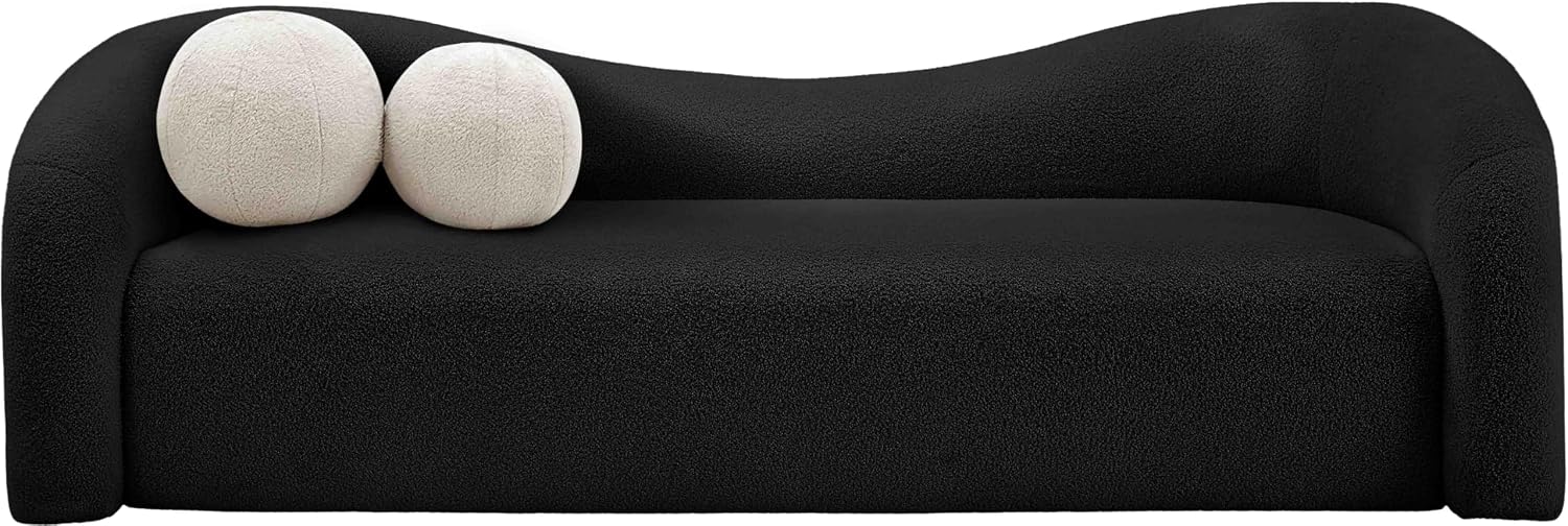 Meridian Furniture 186Black-S Kali Collection Modern | Contemporary Sofa with Soft Black Faux Shearling Teddy Fabric, Curved Back, 86' W x 33' D x 27' H, Black