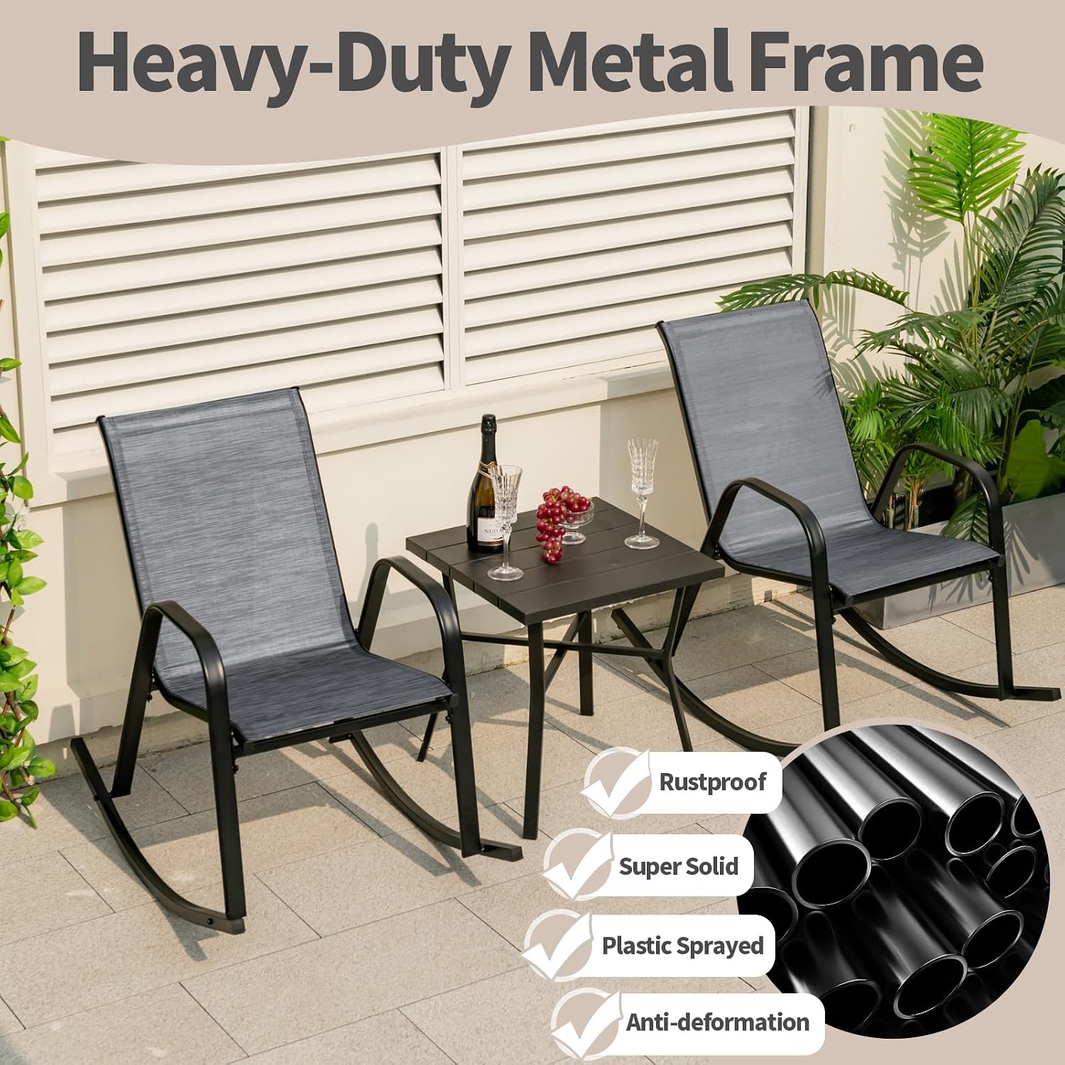 Tangkula Patio Rocking Chair Set of 4, Outdoor Ergonomic Rockers with Breathable Fabric Seat, Gentle Rocking Function, Sturdy Metal Rocker for Front Porch, Backyard, Garden