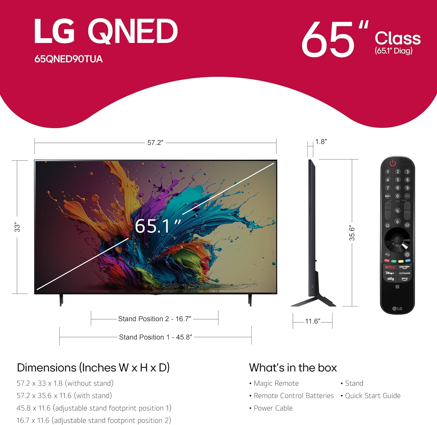LG 65-Inch Class QNED90T Series Mini LED Smart TV 4K Processor Flat Screen with Magic Remote AI-Powered with Alexa Built-in (65QNED90TUA, 2024) (Renewed)