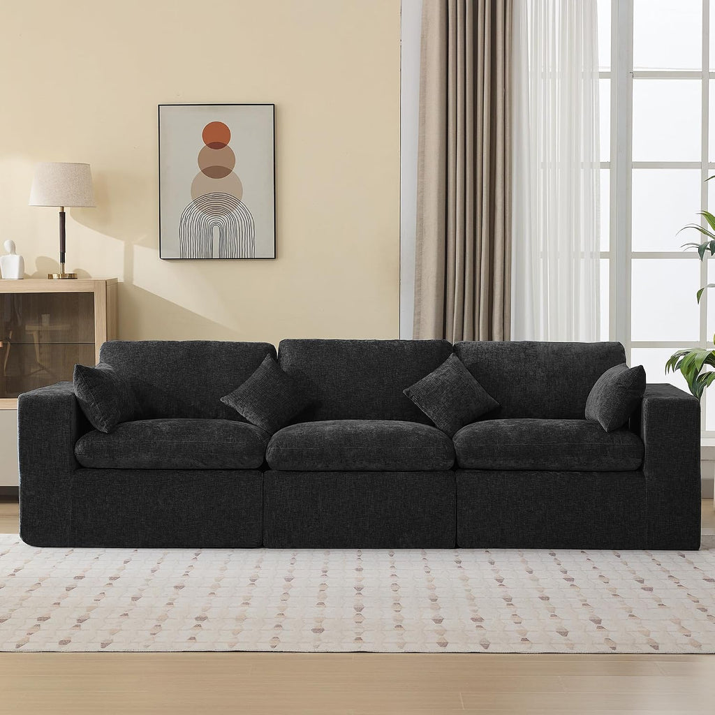 115''Cloud Boneless Sectional Couch, Modular Sectional Sofa Deep Seat, Oversized Upholstered Convertible Comfy 3 Seater Chenille Memory Foam Sofa Couches for Living Room, Dark