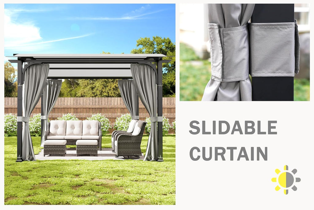 Meetleisure 11'x11' Outdoor Pergola with Sidewalls - Arched Top Outdoor Pergola with Metal Steel Frame and Textilene Top Canopy, Ideal for BBQ Party & Family Gathering, Grey Top