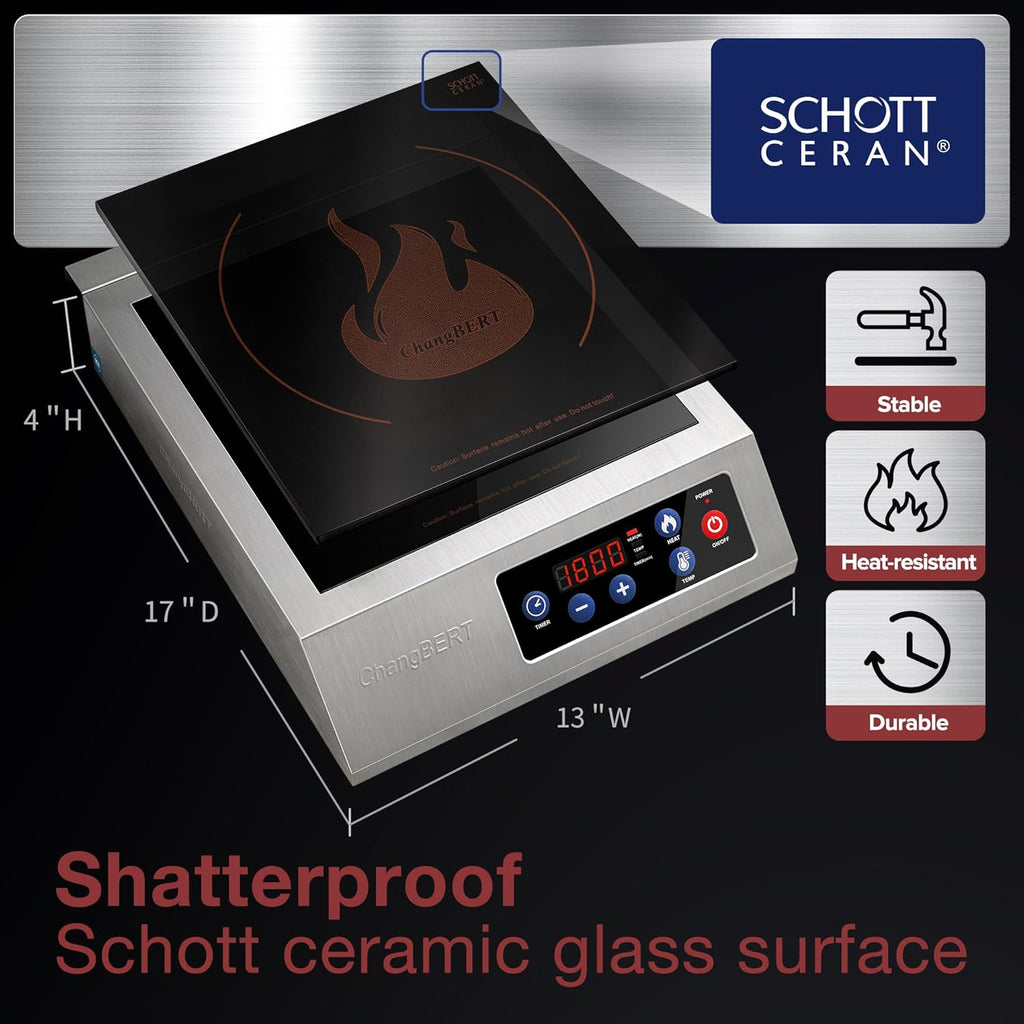 ChangBERT Induction Cooktop NSF Certified Professional Chef Edition Stove & Portable Induction Cooktop 1800W NSF Certified Commercial Range Powerful Countertop Burner