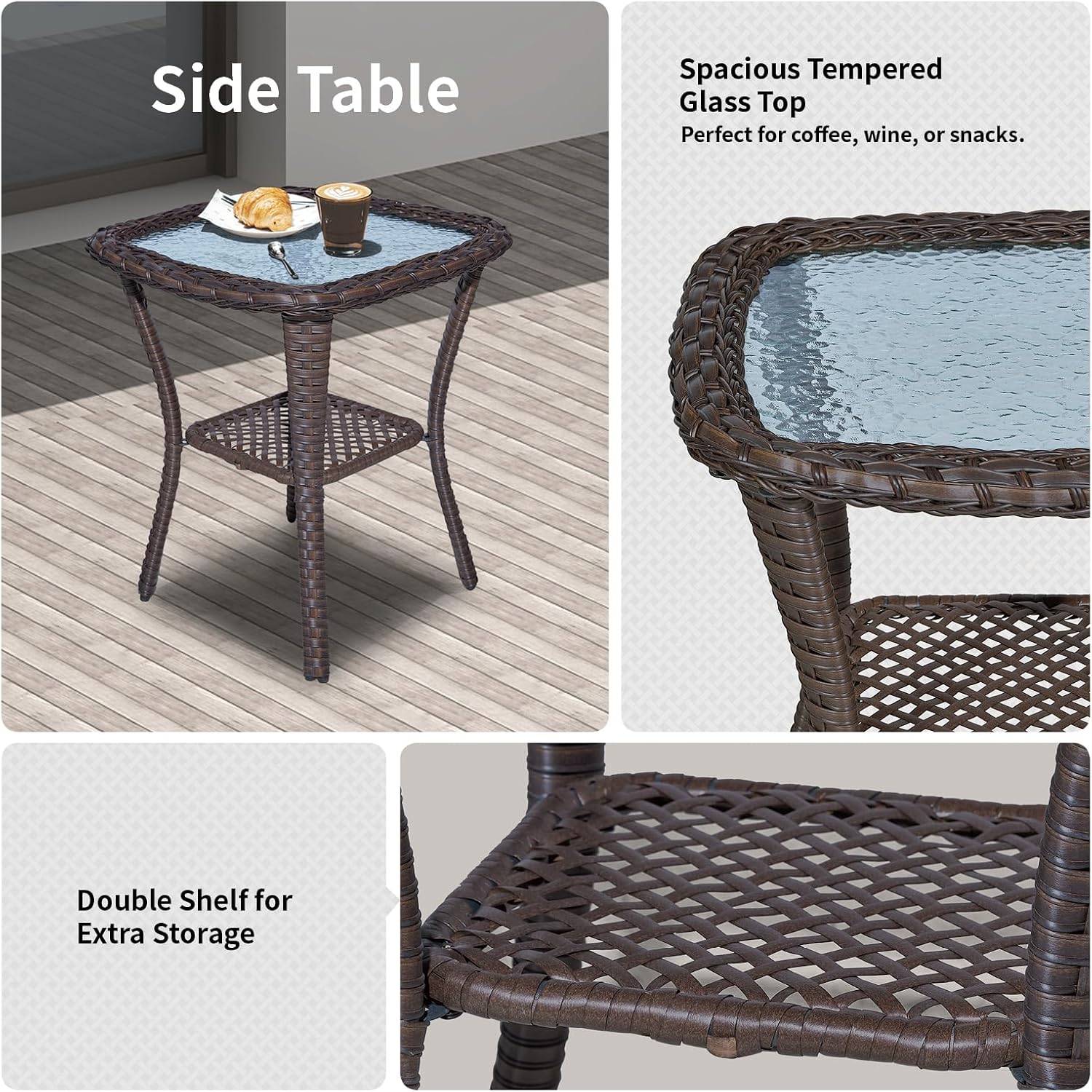 Outdoor Wicker Swivel Rocker Chair with 6-Inch Thick Cushions, High Back Patio Glider Chair, 360° Swivel & Rocking Motion for Porch, Deck, Balcony, Poolside, Brown/Blue