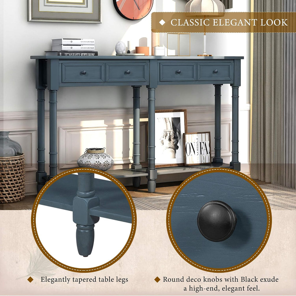 Merax Console Table Sofa Table with Two Storage Drawers and Bottom Shelf for Living Room, Entryway, Easy Assembly (Antique Navy)