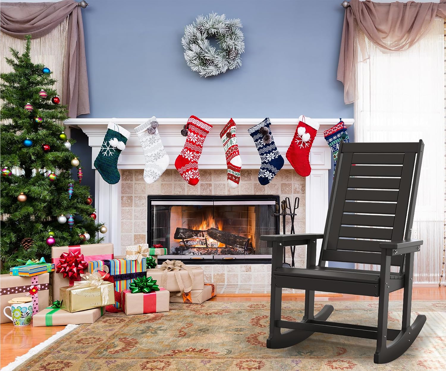 BRIOPAWS Outdoor Rocking Chairs | Set of 2 | Porch Rockers | HDPE Plastic| Black | Oversized | Patio Rocker Chair | High Back | for Big Man | Weather Resistant | for Outside Deck Balcony Backyard
