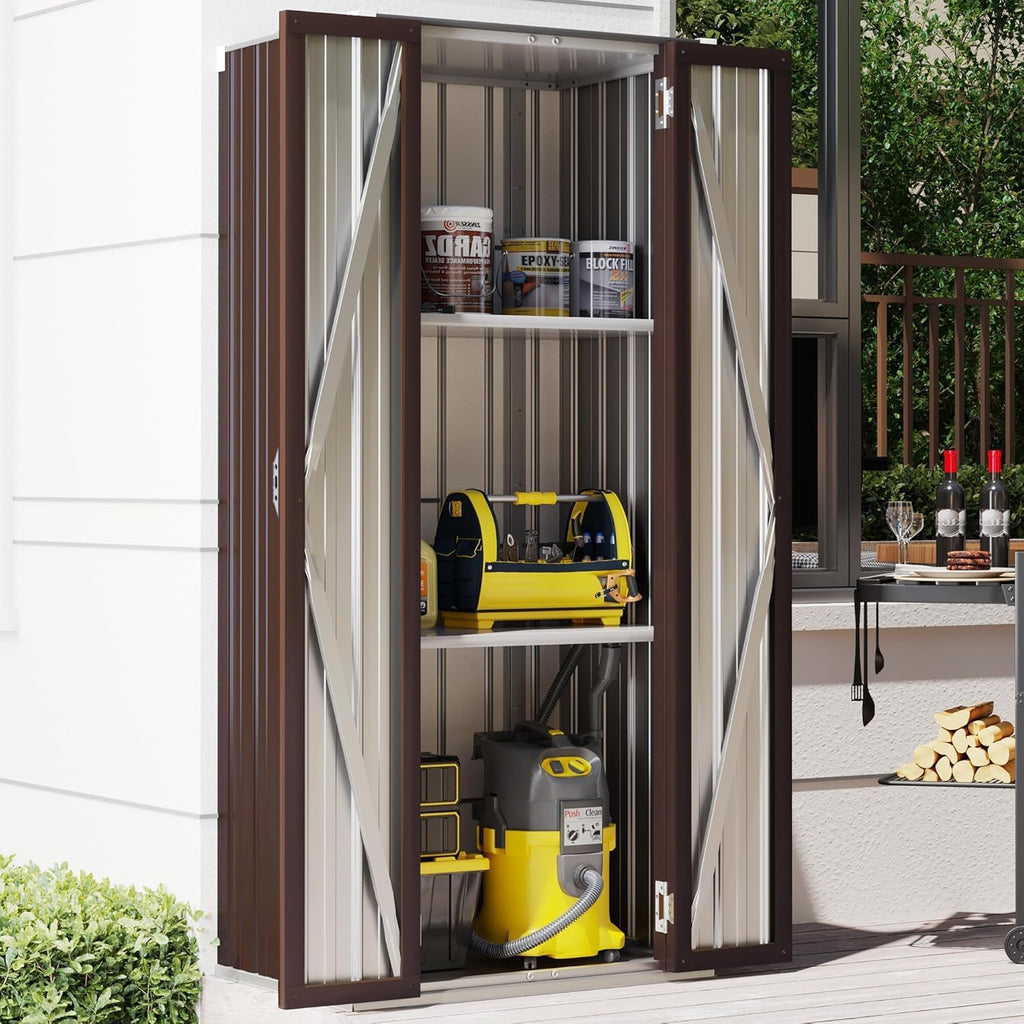 AECOJOY Outdoor Storage Cabinet Waterproof with Adjustable Shelves, Vertical Tall Garden Tool Cabinet, Sheds & Outdoor Storage Clearance Cabinet Weatherproof for Outside or Indoor in Brown