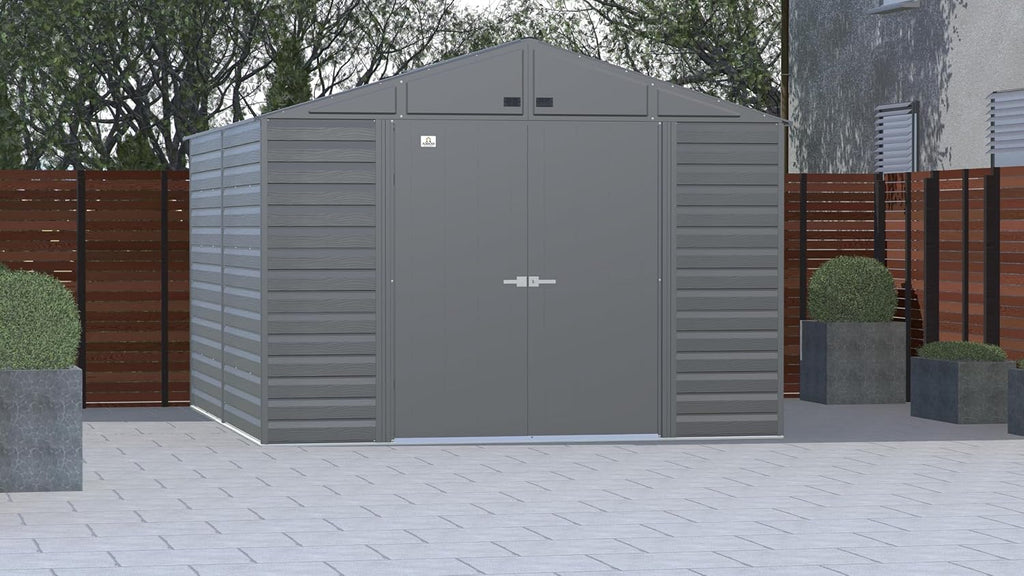 Arrow Select 10' x 12' Outdoor Lockable Steel Storage Shed Building, Charcoal