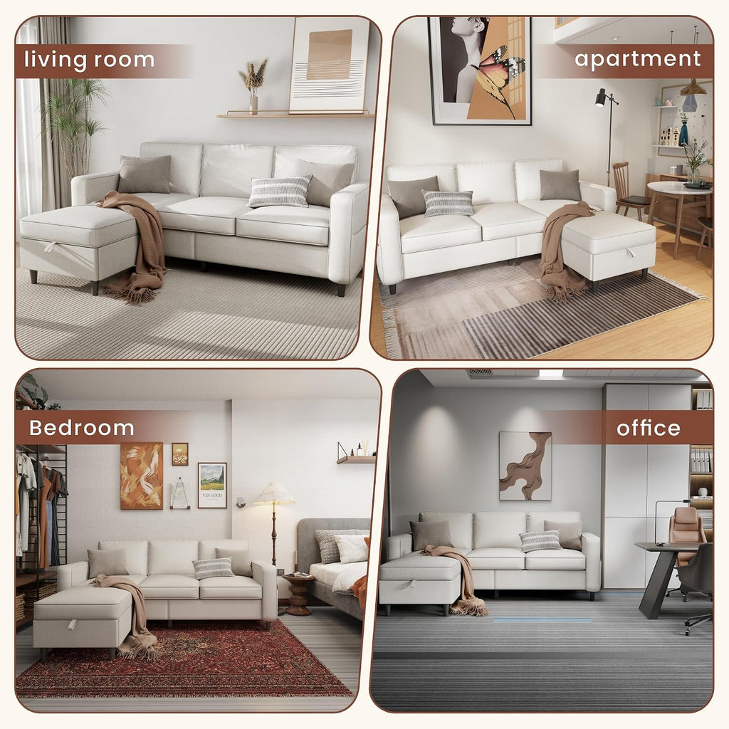 Sectional Sofa Couches for Living Room - 78''Convertible Modular Three-Seater L-Shaped Pet-Friendly Couch,Washable Sofa Cover-Bench Storage, Suitable for Small Living Room, Apartment,Office