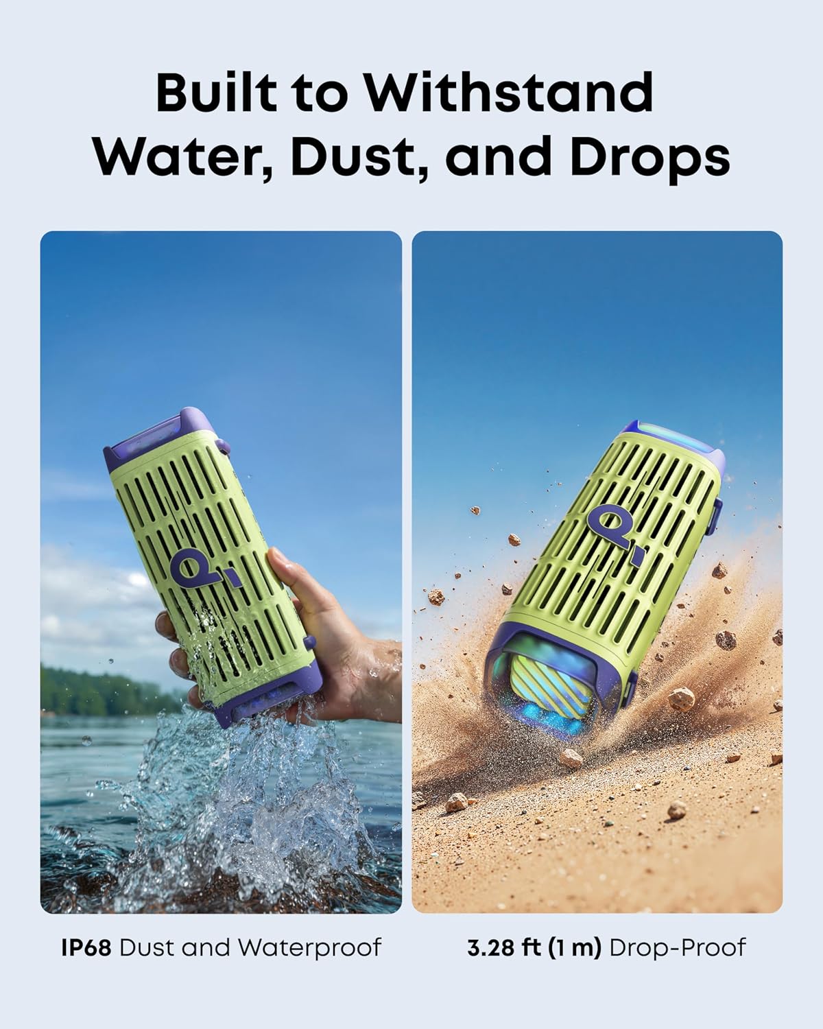 Soundcore Boom 3i by Anker, Compact Outdoor Speaker, IP68 Waterproof, Floating Playback, Saltwater-Resistant, BassUp 2.0, 50W Portable Speaker, Bluetooth 5.3, 16H, TWS, Kayak/Fishing/Camping-Green