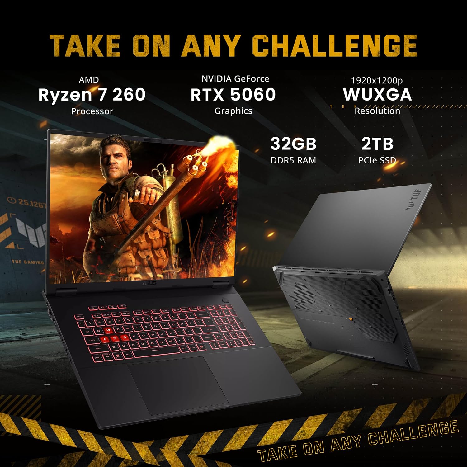 ASUS TUF A18 18' WUXGA 144Hz Gaming Laptop, AMD Ryzen 7 260, NVIDIA GeForce RTX 5060, 32GB DDR5, 2TB SSD, RGB Backlit Keyboard, Copilot, FHD IR Camera, Wi-Fi 6E, Win 11, Gray, 1TB Docking Station Set