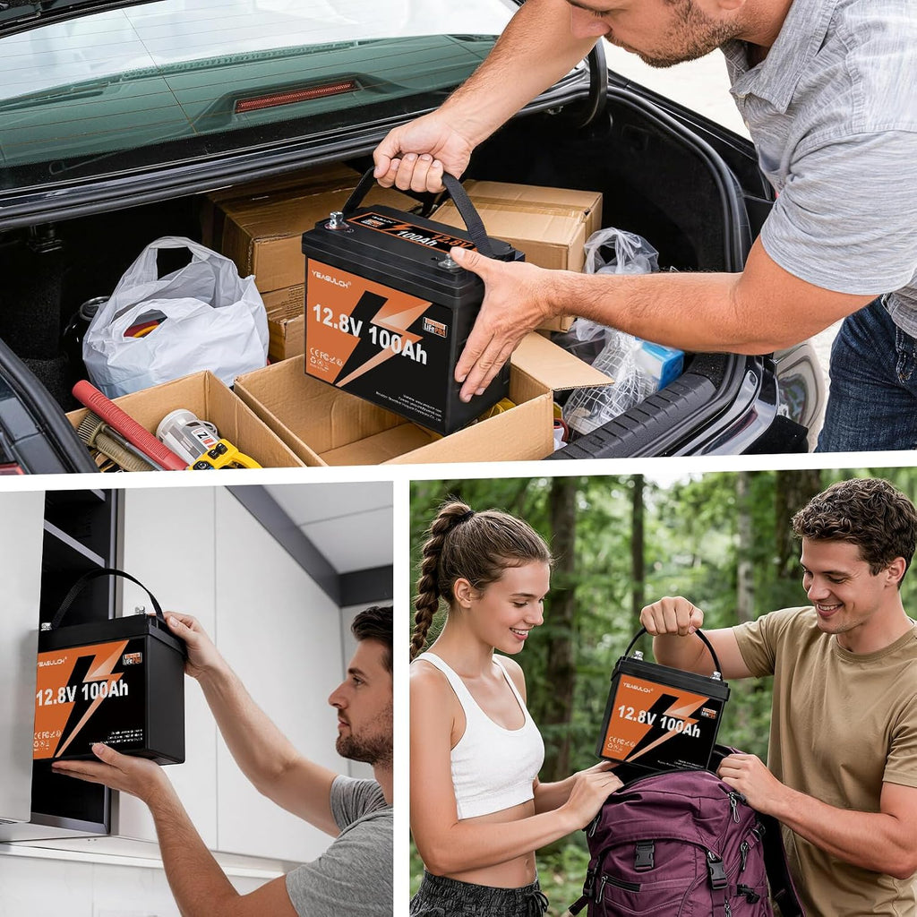 12V 100Ah Slim LiFePO4 Lithium Battery,1280Wh 15000+ Deep Cycle 100A BMS 12V Small Mini Lithium Battery Ideal for RV,Solar,Off-Grid Systems,Home Energy Storage