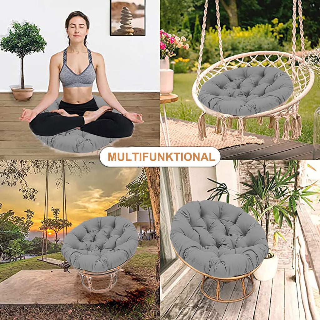SRHWBF Papasan Cushion Only, Rounded Oversized Chair Pad Indoor Thick Comfy Solid Color Polyester Thick Indoor Balcony Outdoor Patio Yard Garden (Gray Ø160cm/63 in)