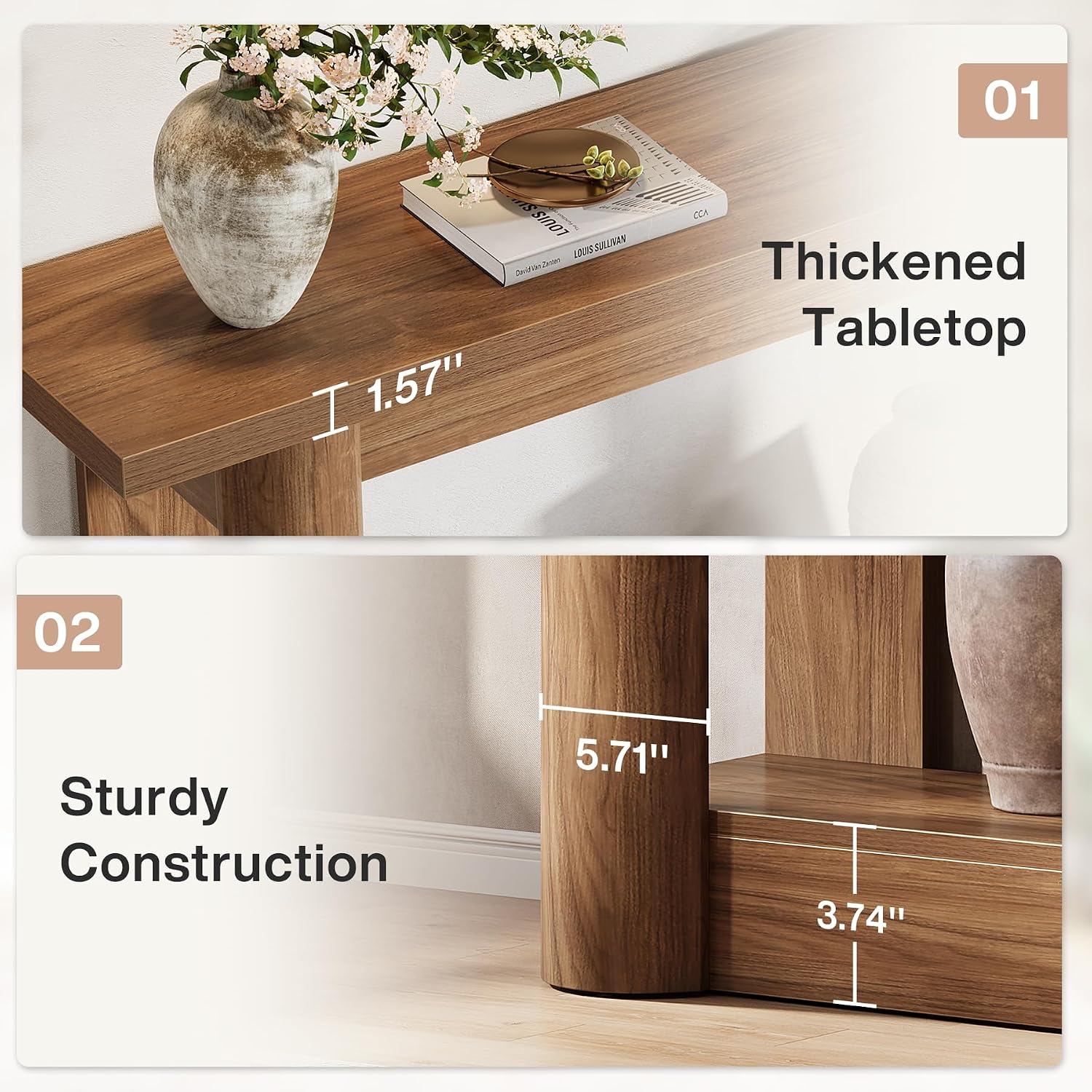 Tribesigns 63' Narrow Console Table, 2-Tier Storage Long Entryway Table, Sofa Foyer Furniture for Living Room, Entrance, Hallway, Rustic Brown