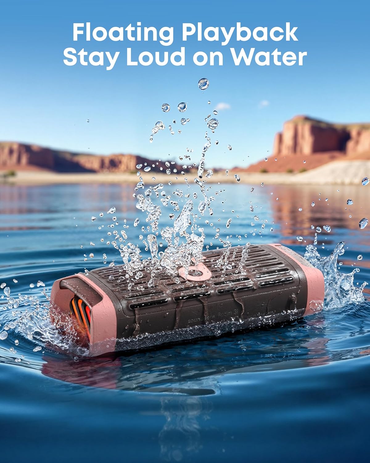 Soundcore Boom 3i by Anker, Compact Outdoor Speaker, IP68 Waterproof, Floating Playback, Saltwater-Resistant, BassUp 2.0, 50W Portable Speaker, Bluetooth 5.3, 16H, TWS, Kayak/Fishing/Camping-Brown