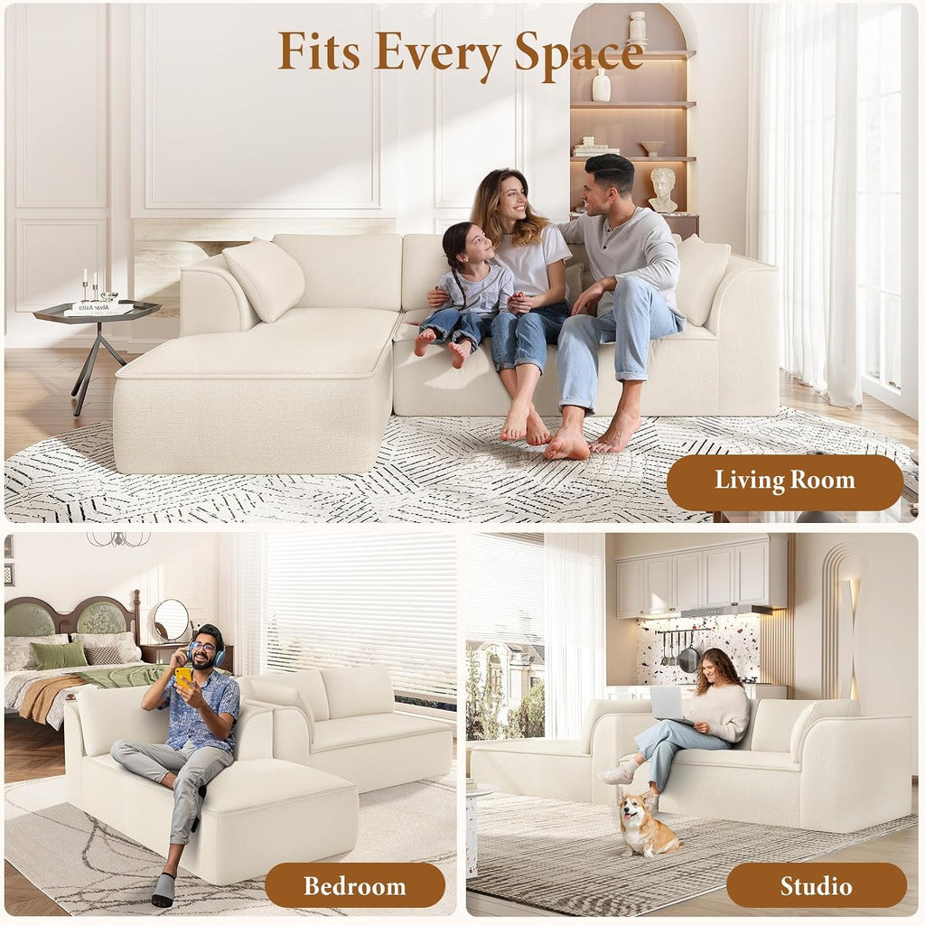 Vesgantti 106' Cloud Couch Sectional Modular Sofa, Deep Seat Comfy Cloud Couch Chenille Memory Foam Sofa Modular Couches for Living Room Bedroom, No Assembly Required (Beige, Left-Facing Chaise)