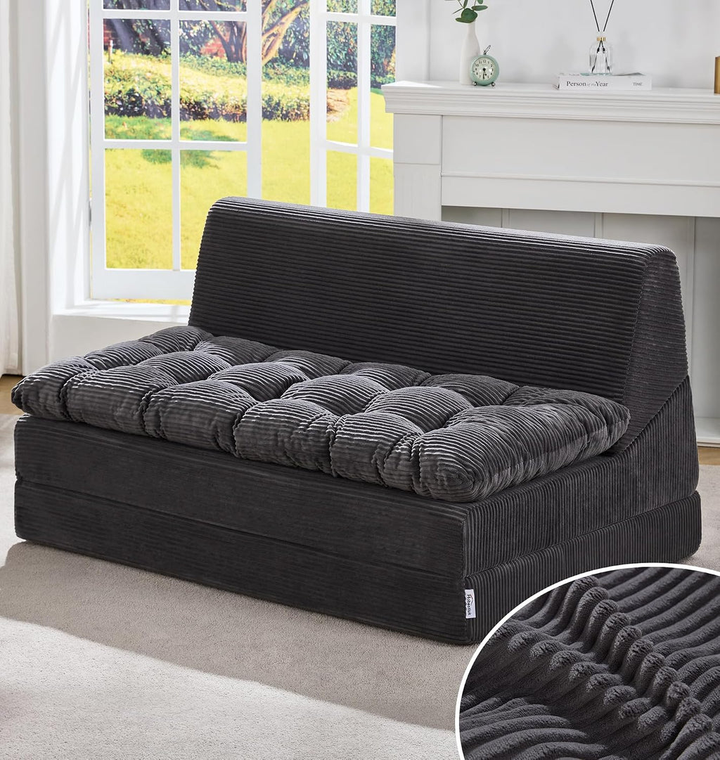 Hobestluk Sofa Couch Folding Sofa Bed Sleeper Comfy Floor Lounger Loveseat Sofa with Removable Cushion Couches Foldable Mattress for Living Room Bedroom or Office (Cordury Grey, Oversize)