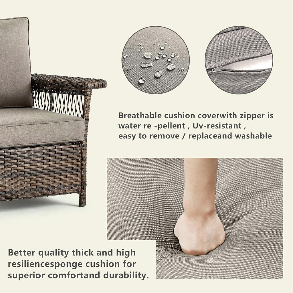 Outdoor Patio Chairs Wicker Chair - 2 Piece Rattan Patio Furniture Chairs Set with Sturdy Frame,All-Weather PE Wicker and Comfortable Cushions for Outside Porch Deck Balcony(Brown/Grey)
