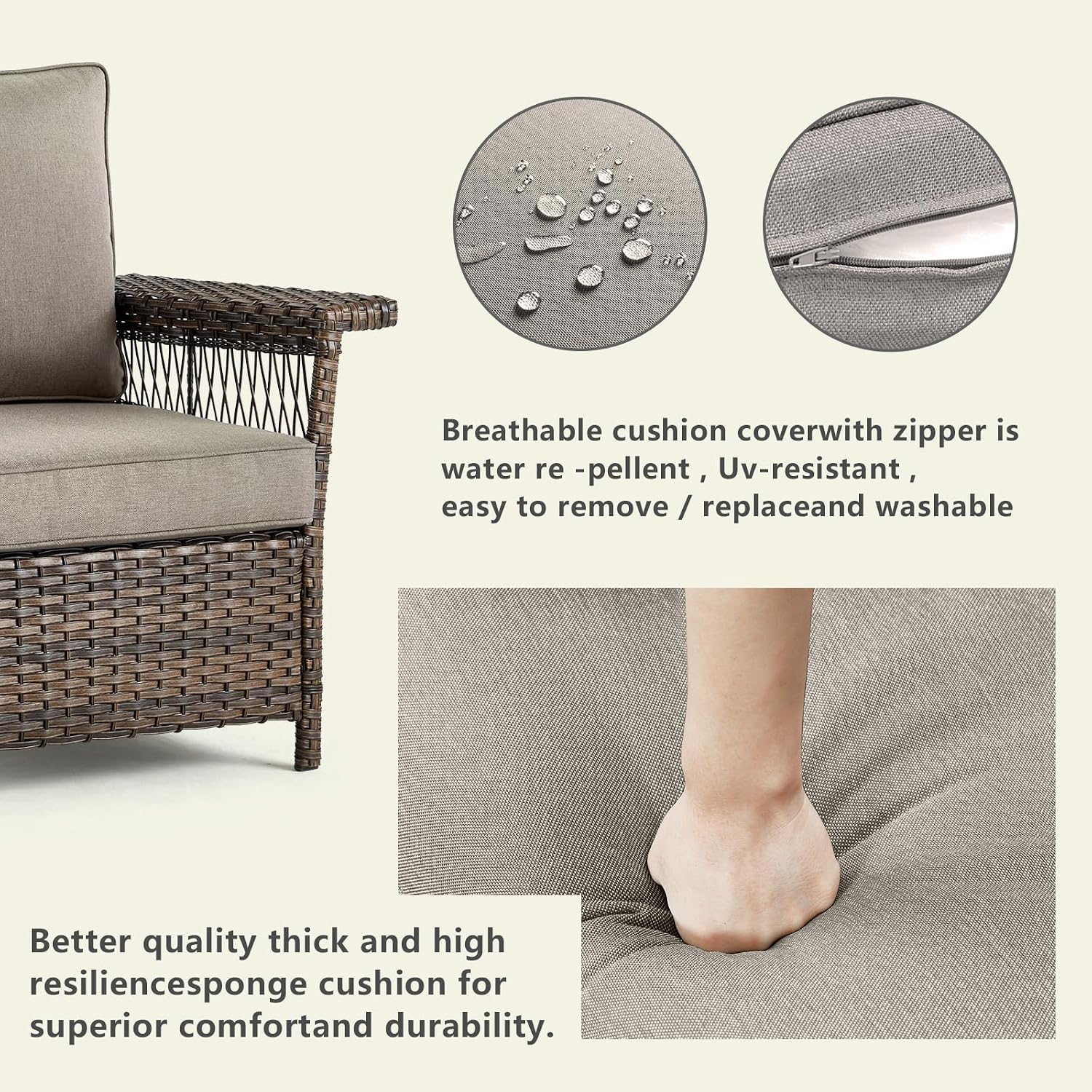 Outdoor Patio Chairs Wicker Chair - 2 Piece Rattan Patio Furniture Chairs Set with Sturdy Frame,All-Weather PE Wicker and Comfortable Cushions for Outside Porch Deck Balcony(Brown/Grey)