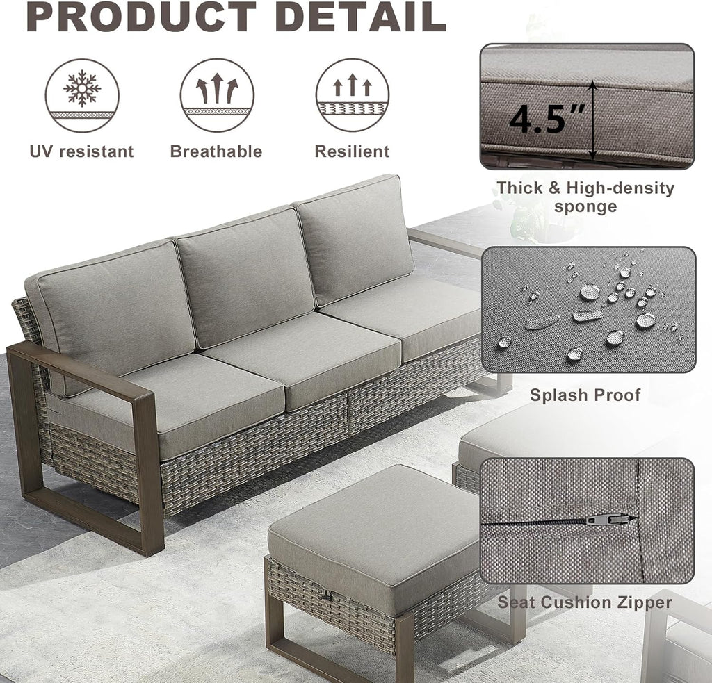 Rilyson Outdoor Couch Wicker Patio Sofa, Rattan Patio Furniture Sofa with Sturdy Frame,All-Weather PE Wicker,Wide Armrest,Deep Seating and Thick Cushions for Deck Porch Garden(Mixed Grey/Grey)
