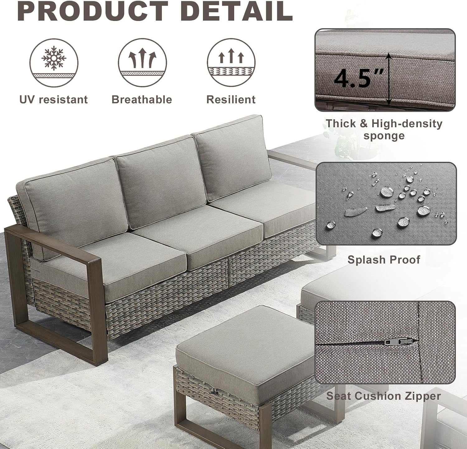 Rilyson Outdoor Couch Wicker Patio Sofa, Rattan Patio Furniture Sofa with Sturdy Frame,All-Weather PE Wicker,Wide Armrest,Deep Seating and Thick Cushions for Deck Porch Garden(Mixed Grey/Grey)