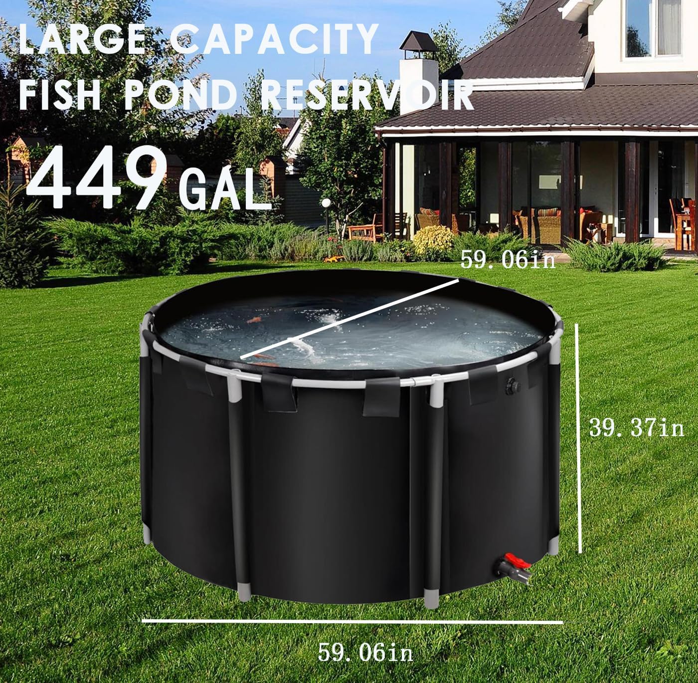 Above Ground Pond,Canvas Fish Pond Pool,Round Thickening Koi Pond Tank,PVC Fish Pond,Pool Above Ground with Durable Framed,for Fish Farming Aquatic Products Breeding Pond 59x39in/449Gal
